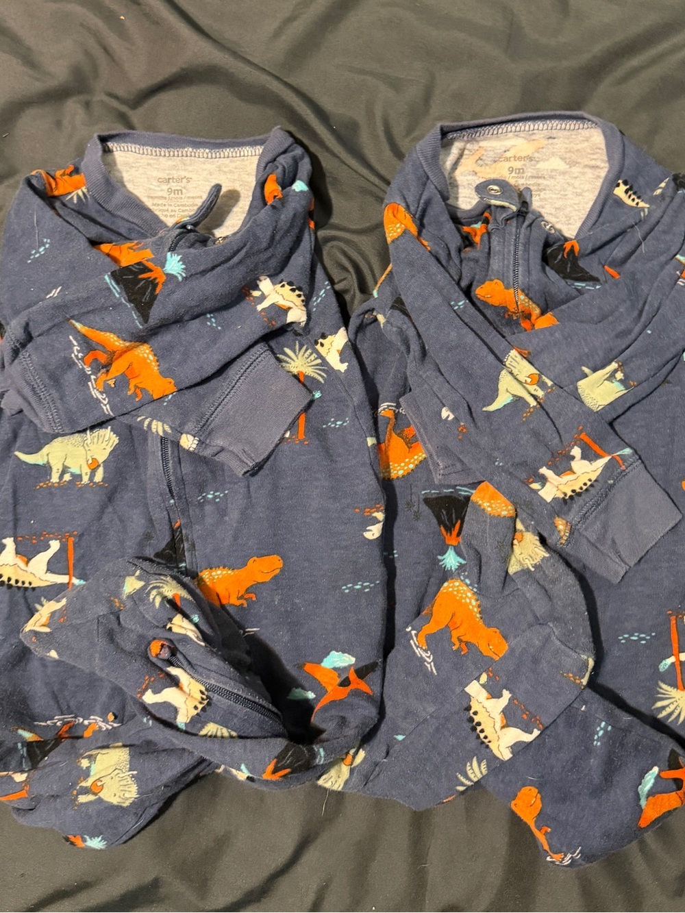 Carter's Navy Dinosaur Print Footed Pajamas with Orange Accents